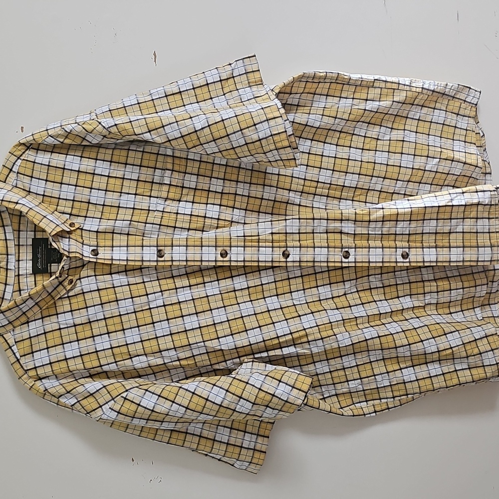 Eddie Bauer Men's Yellow Multi-Plaid Relaxed Fit Short-Sleeve Shirt Size-3X